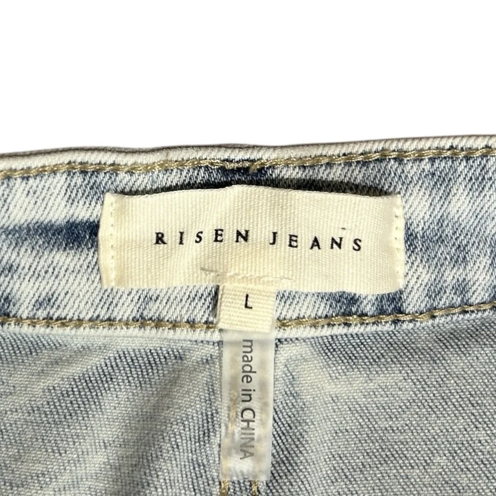 RISEN Jeans Midi Cargo Skirt Sz L Front Slit Stretch Light Wash Denim RDS6186 - Picture 9 of 12